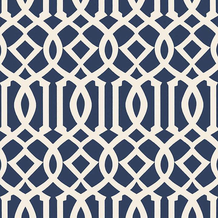 Imperial Trellis Ii Ivory / Navy 5005801 by Schumacher Designer Wallpaper Print Happy 6.75" - Swanky Fabrics -