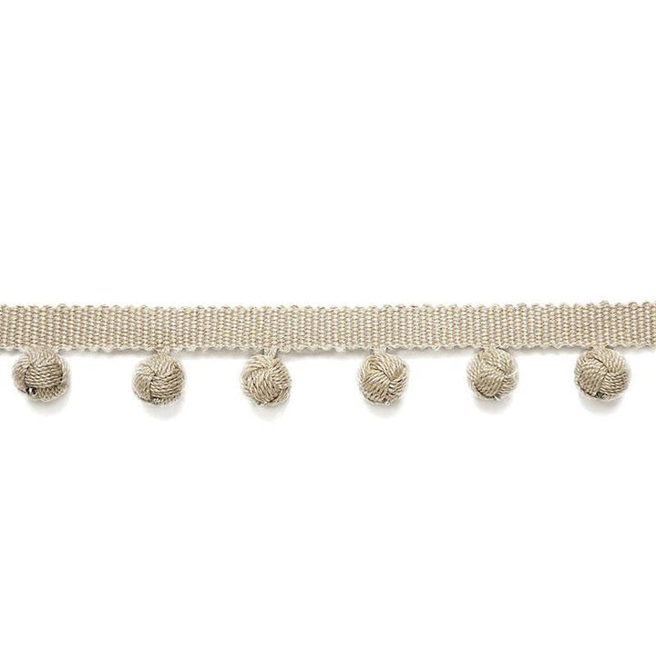 Pierre Bobble Fringe Greige 65511 by Schumacher Designer Trim Au Naturel Trimmings 1.25" - Swanky Fabrics -