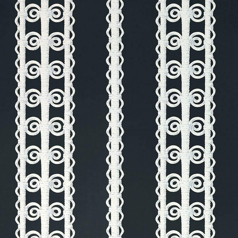 Wicker Stripe Licorice 5007724 by Schumacher Designer Wallpaper Celerie Kemble 13.5" - Swanky Fabrics -