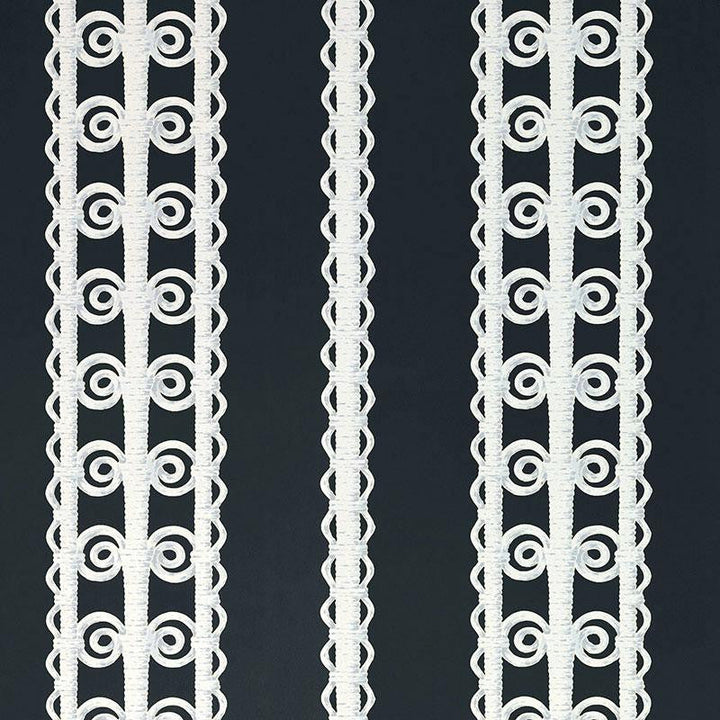 Wicker Stripe Licorice 5007724 by Schumacher Designer Wallpaper Celerie Kemble 13.5" - Swanky Fabrics -