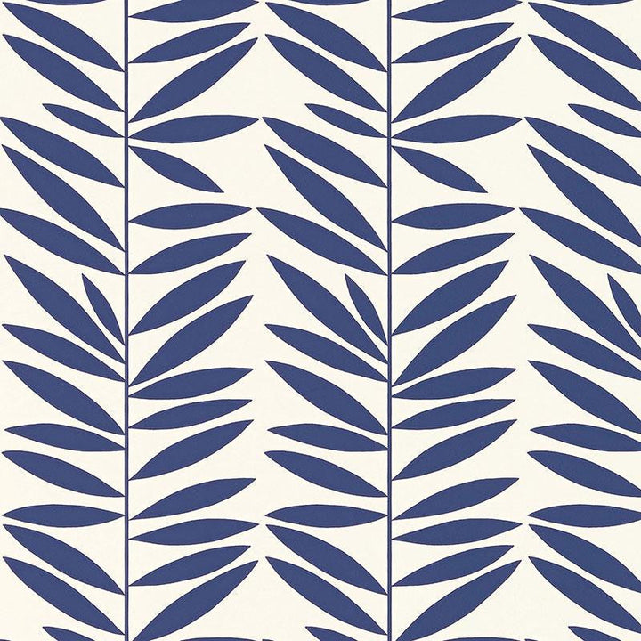 Leaf Stripe Marine 5007512 by Schumacher Designer Wallpaper Drawn From Nature 6.75" - Swanky Fabrics -