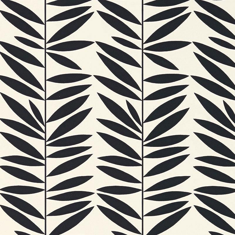 Leaf Stripe Ebony 5007513 by Schumacher Designer Wallpaper Drawn From Nature 6.75" - Swanky Fabrics -