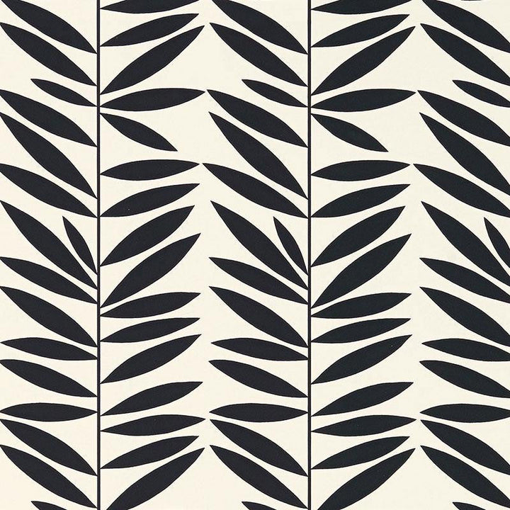 Leaf Stripe Ebony 5007513 by Schumacher Designer Wallpaper Drawn From Nature 6.75" - Swanky Fabrics -