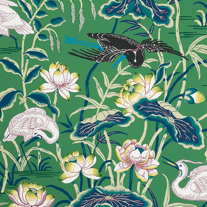 Lotus Garden Jade 5008430 by Schumacher Designer Wallpaper Signature Schumacher 27.0" - Swanky Fabrics -