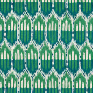 Schumacher Fabric Bukhara Ikat Emerald & Peacock 176083