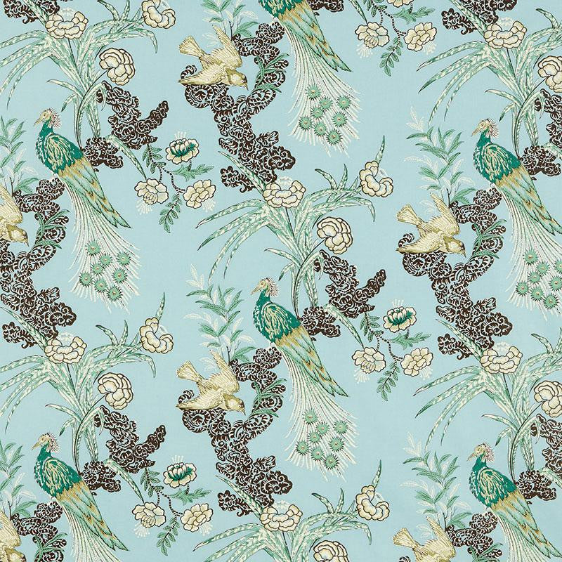 Peacock Aqua 175912 by Schumacher Designer Fabric Miles Redd 17.5" - Swanky Fabrics -
