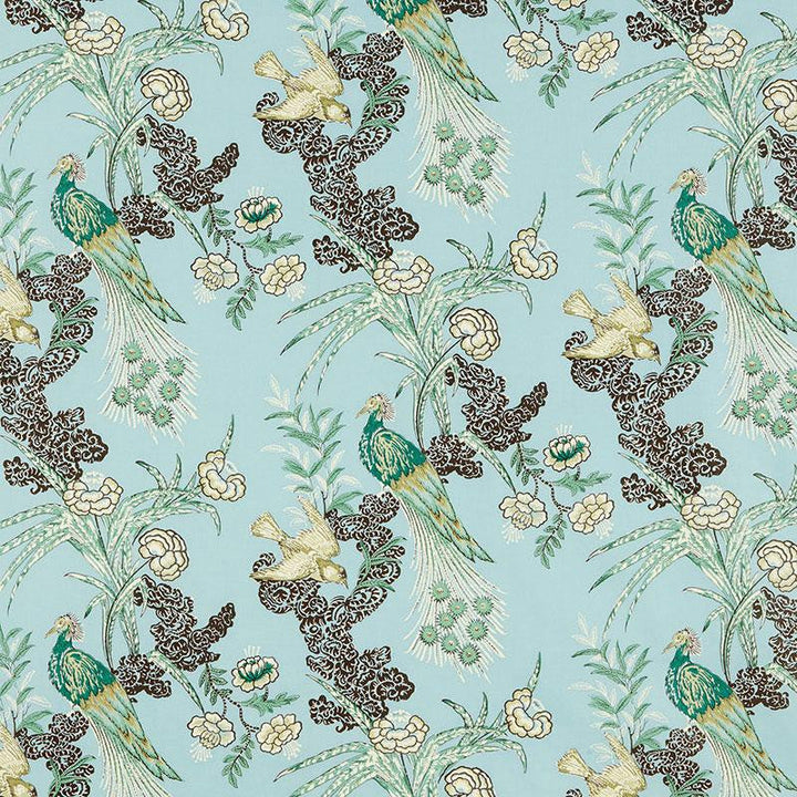 Peacock Aqua 175912 by Schumacher Designer Fabric Miles Redd 17.5" - Swanky Fabrics -