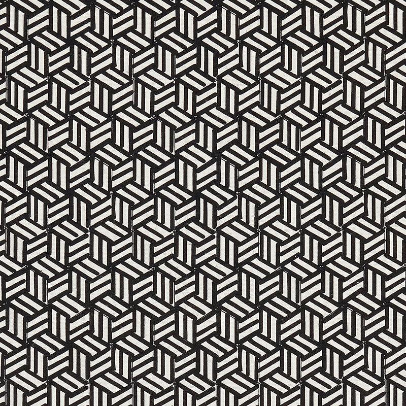 Tumbling Blocks Black 176043 by Schumacher Designer Fabric New Wave: Black & White 6.75" - Swanky Fabrics -