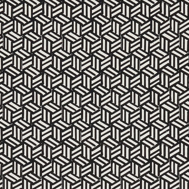 Tumbling Blocks Black 176043 by Schumacher Designer Fabric New Wave: Black & White 6.75" - Swanky Fabrics -