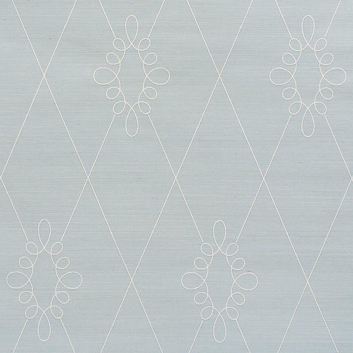 Sylvie Embroidered Sisal Water Blue 5009271 by Schumacher Designer Wallpaper Printed & Embellished Wallcoverings 13.5" - Swanky Fabrics -