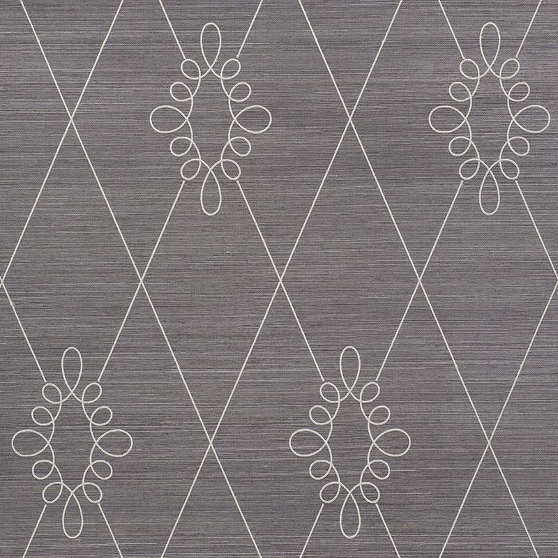 Sylvie Embroidered Sisal Charcoal 5009272 by Schumacher Designer Wallpaper Printed & Embellished Wallcoverings 13.5" - Swanky Fabrics -