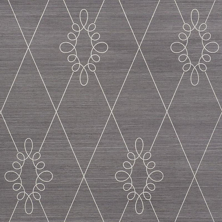 Sylvie Embroidered Sisal Charcoal 5009272 by Schumacher Designer Wallpaper Printed & Embellished Wallcoverings 13.5" - Swanky Fabrics -