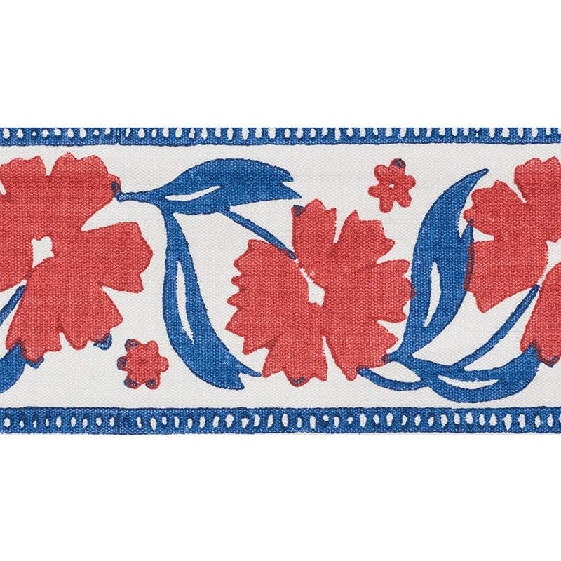 Adra Hand Blocked Tape Red & Blue 74402 by Schumacher Designer Trim Statement Tapes 3.38" - Swanky Fabrics -