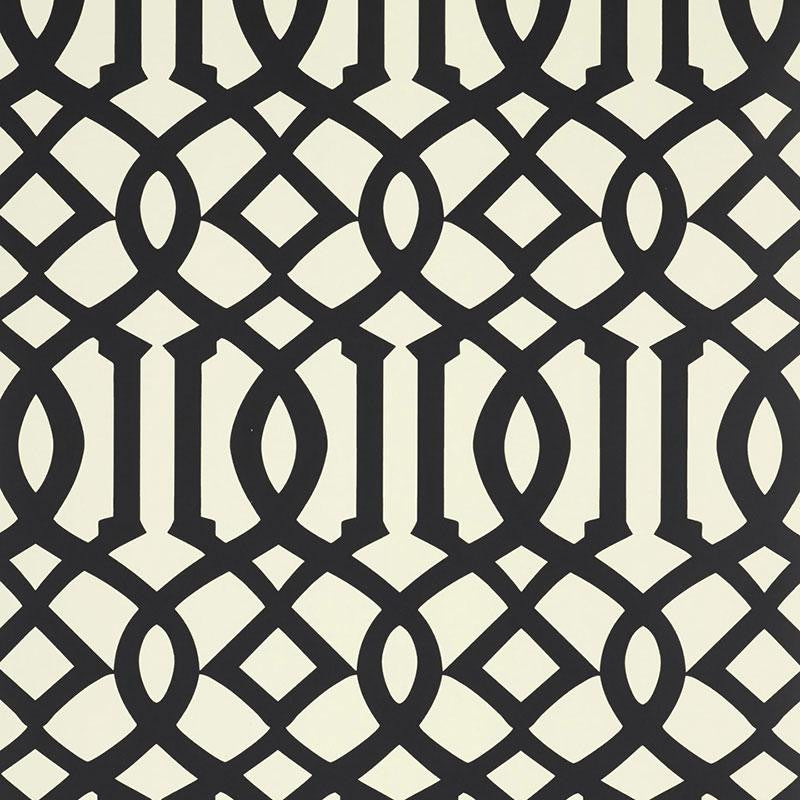 Imperial Trellis Ii Jet 5005804 by Schumacher Designer Wallpaper Print Happy 6.75" - Swanky Fabrics -