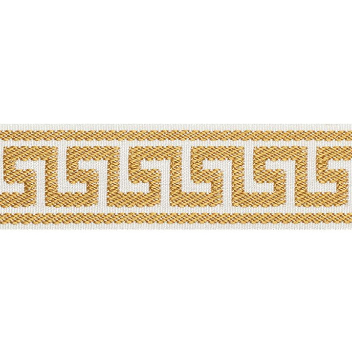 Etienne Silk Greek Key Narrow Gold 74683 by Schumacher Designer Trim Perfect Basics: Trims - Swanky Fabrics -