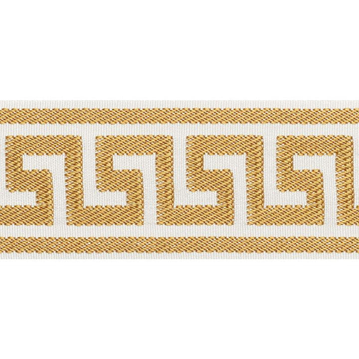 Etienne Silk Greek Key Wide Gold 74703 by Schumacher Designer Trim Perfect Basics: Trims - Swanky Fabrics -