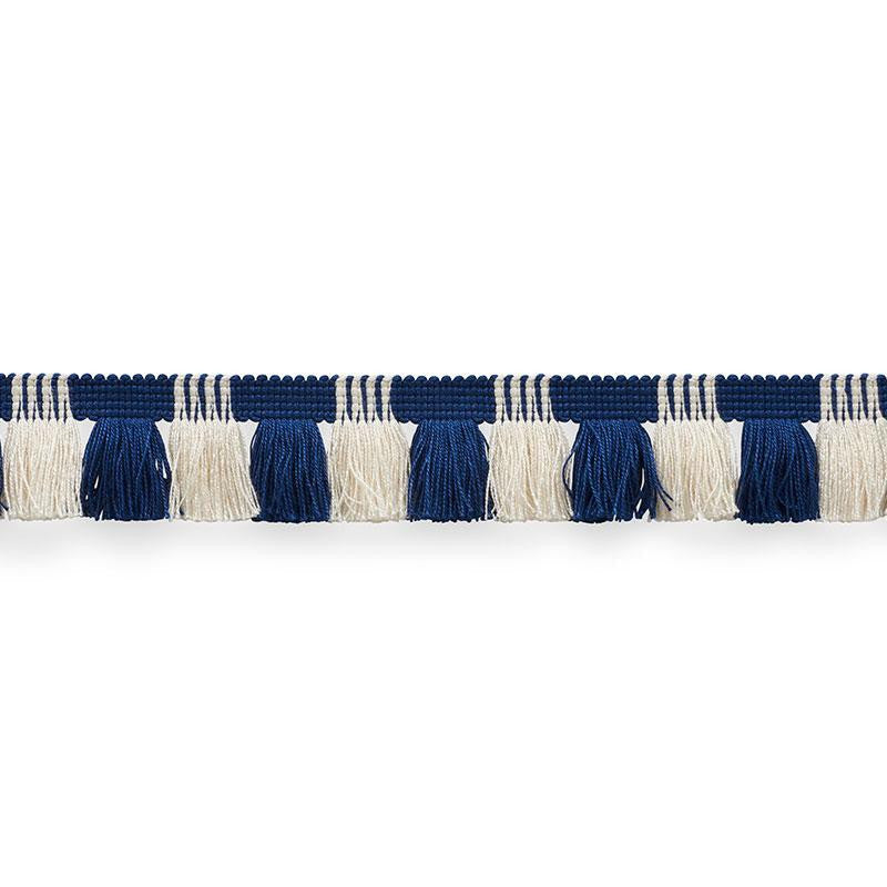 Juno Fringe Cobalt & Ivory 75360 by Schumacher Designer Trim Nautilus 1.75" - Swanky Fabrics -