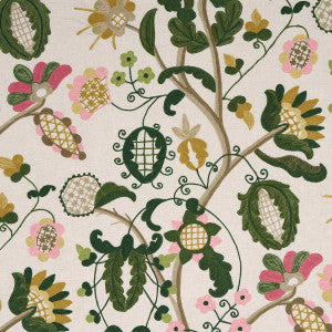 Schumacher Fabric Mandevilla Embroidery Pink & Green 81511