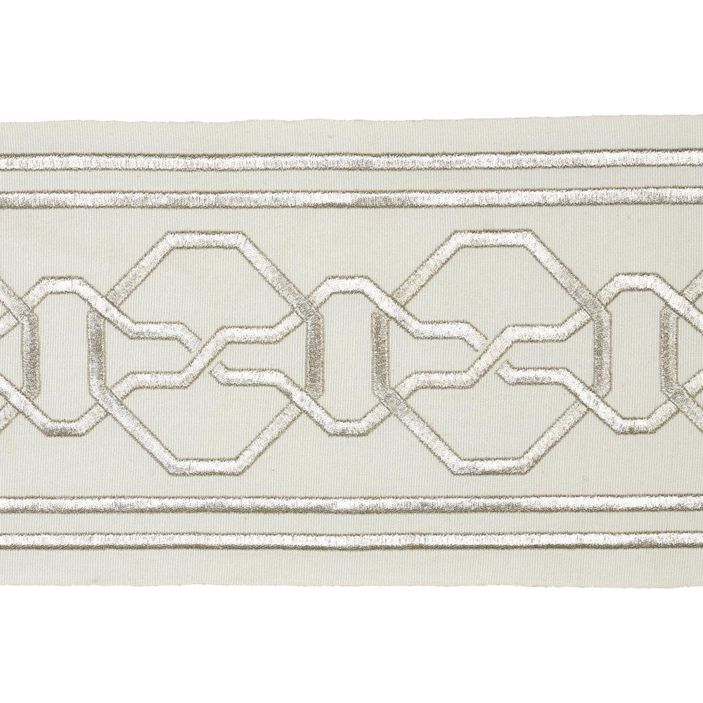 Malmaison Tape Silver 66156 by Schumacher Designer Trim Mary Mcdonald 3.75" - Swanky Fabrics -