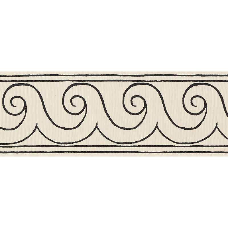 Greek Waves Black On Ivory 70750 by Schumacher Designer Trim Miles Redd 3.3" - Swanky Fabrics -