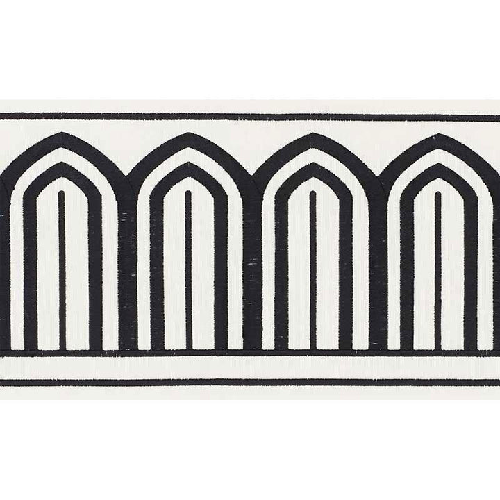 Arches Embroidered Tape Wide Black On White 70770 by Schumacher Designer Trim Miles Redd 5.3" - Swanky Fabrics -