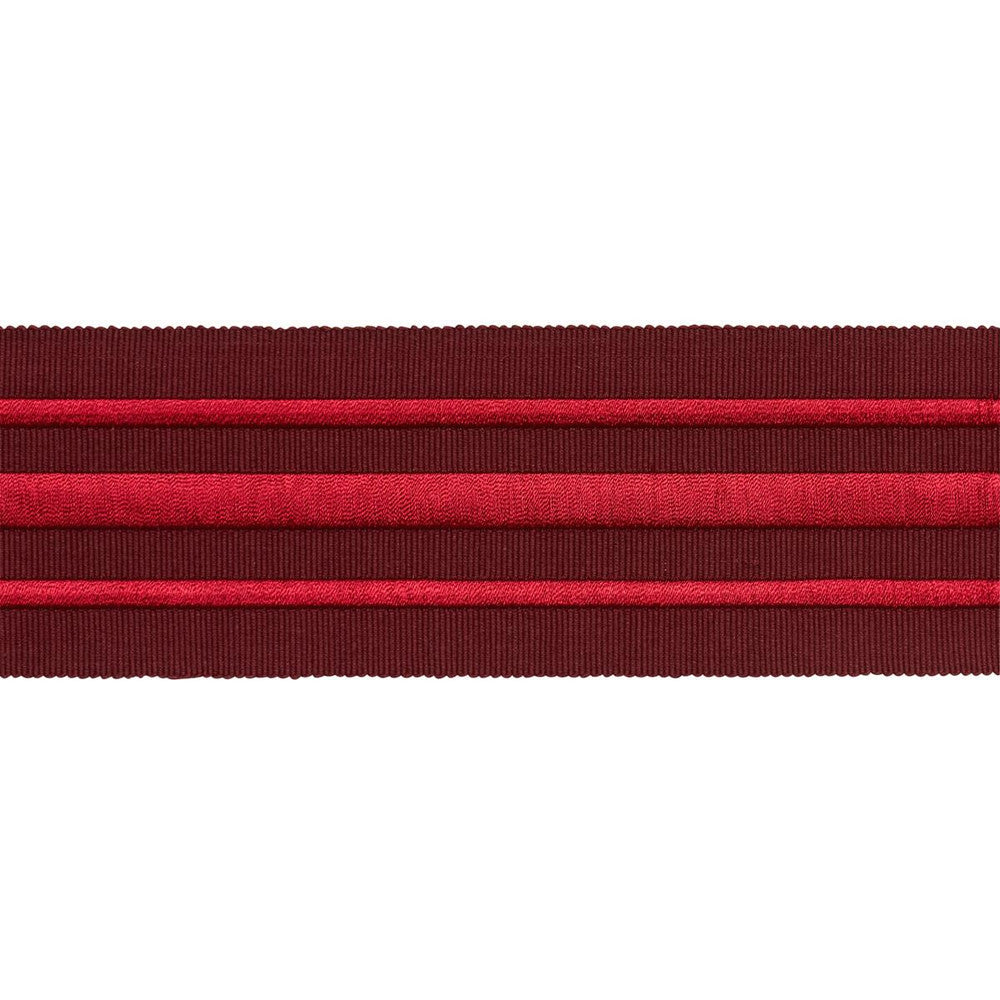 Military Stripe Tape Red On Burgundy 70781 by Schumacher Designer Trim Miles Redd - Swanky Fabrics -