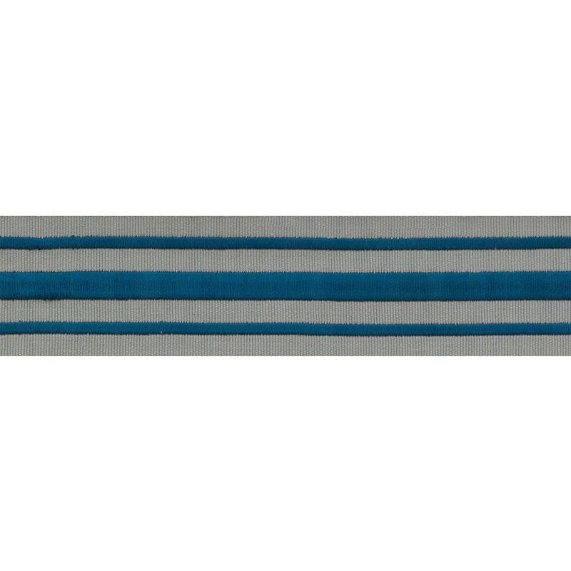 Military Stripe Tape Peacock On Celadon 70785 by Schumacher Designer Trim Miles Redd - Swanky Fabrics -