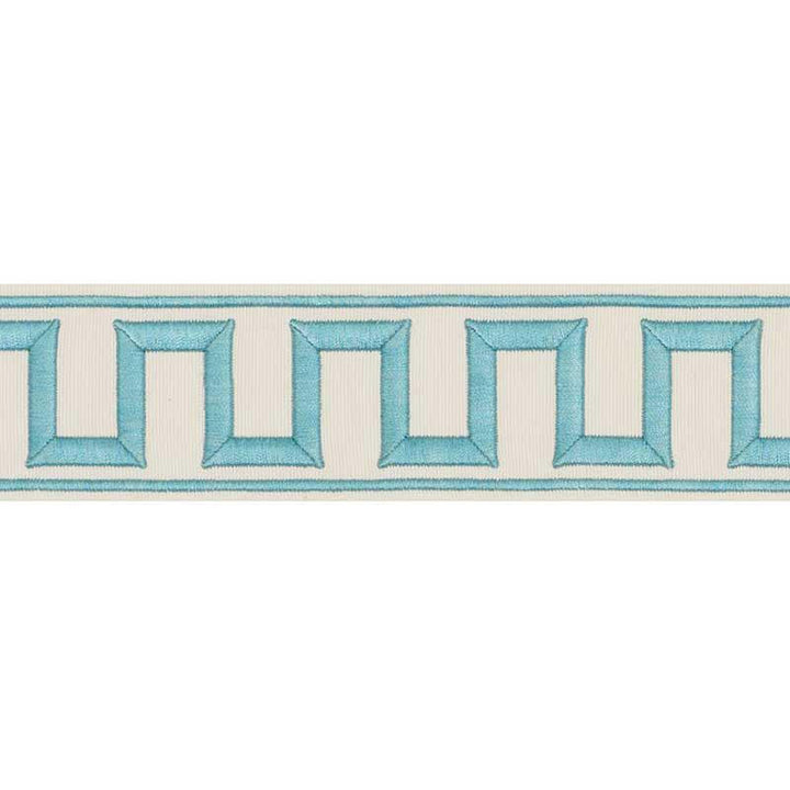 Greek Key Embroidered Tape Aqua 70793 by Schumacher Designer Trim Miles Redd 1.8" - Swanky Fabrics -