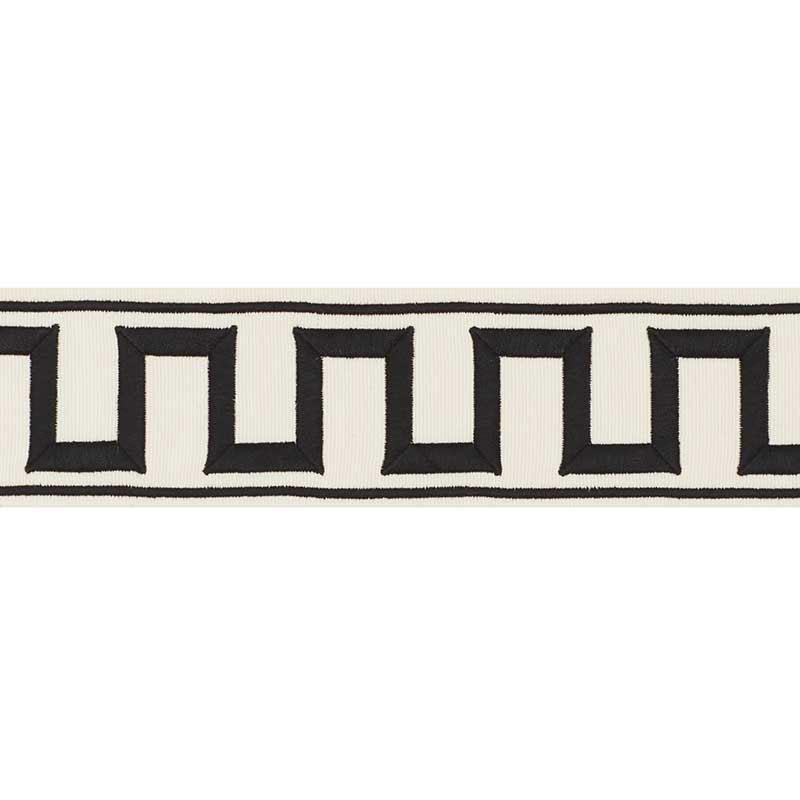 Greek Key Embroidered Tape Black On Ivory 70790 by Schumacher Designer Trim Miles Redd 1.8" - Swanky Fabrics -