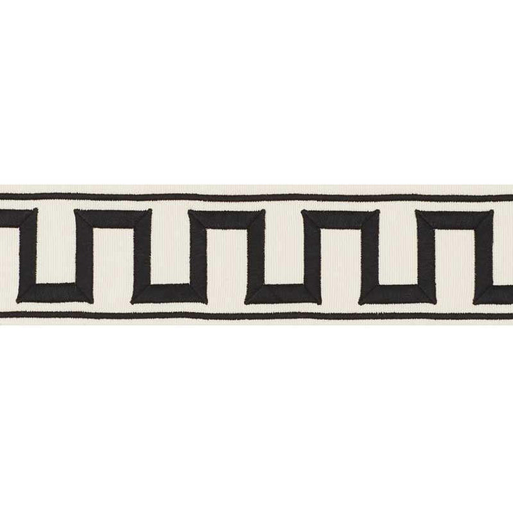 Greek Key Embroidered Tape Black On Ivory 70790 by Schumacher Designer Trim Miles Redd 1.8" - Swanky Fabrics -
