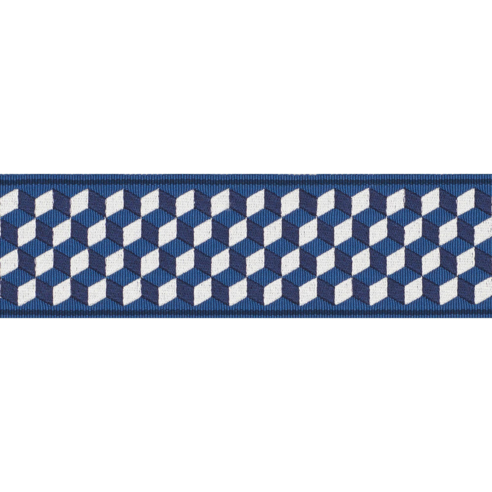 Tumbling Blocks Tape Bleu 71261 by Schumacher Designer Trim Miles Redd - Swanky Fabrics -