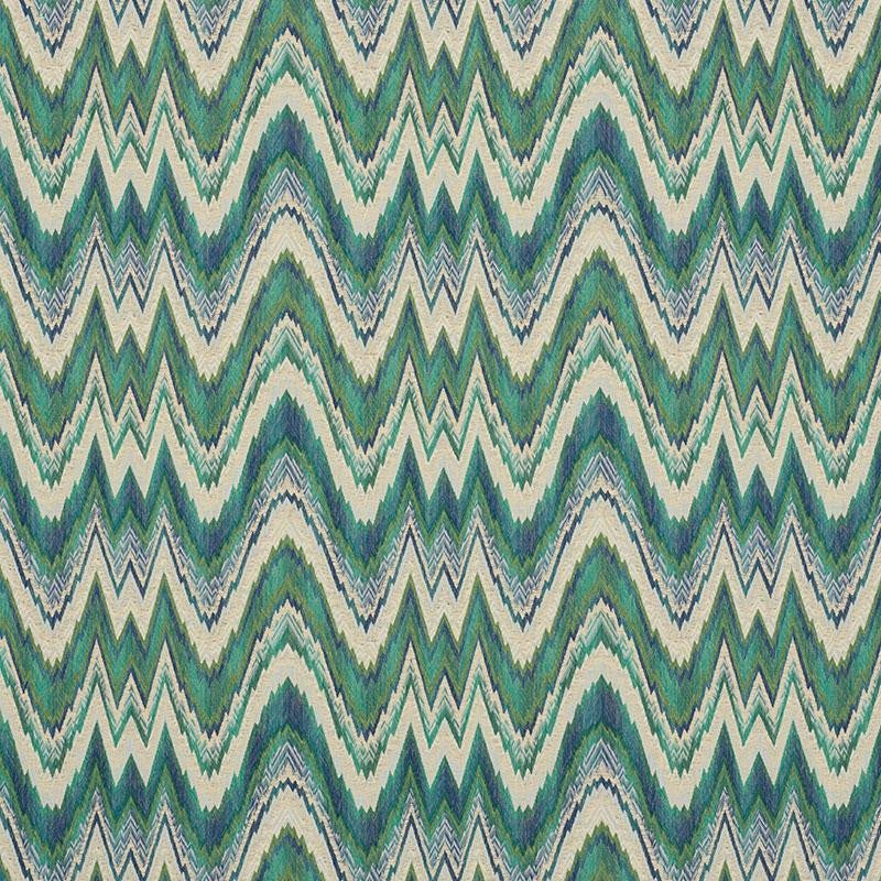 Valkyrie Flame Stitch Emerald & Peacock 68942 by Schumacher Designer Fabric 125Th Anniversary 13.5" - Swanky Fabrics -