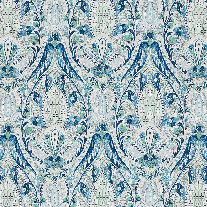 Layla Paisley Blue & Green 177671 by Schumacher Designer Fabric Ottoman Chic 17.75" - Swanky Fabrics -