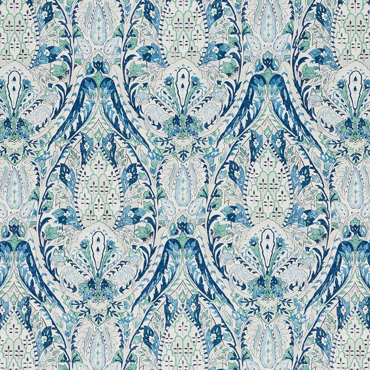 Layla Paisley Blue & Green 177671 by Schumacher Designer Fabric Ottoman Chic 17.75" - Swanky Fabrics -