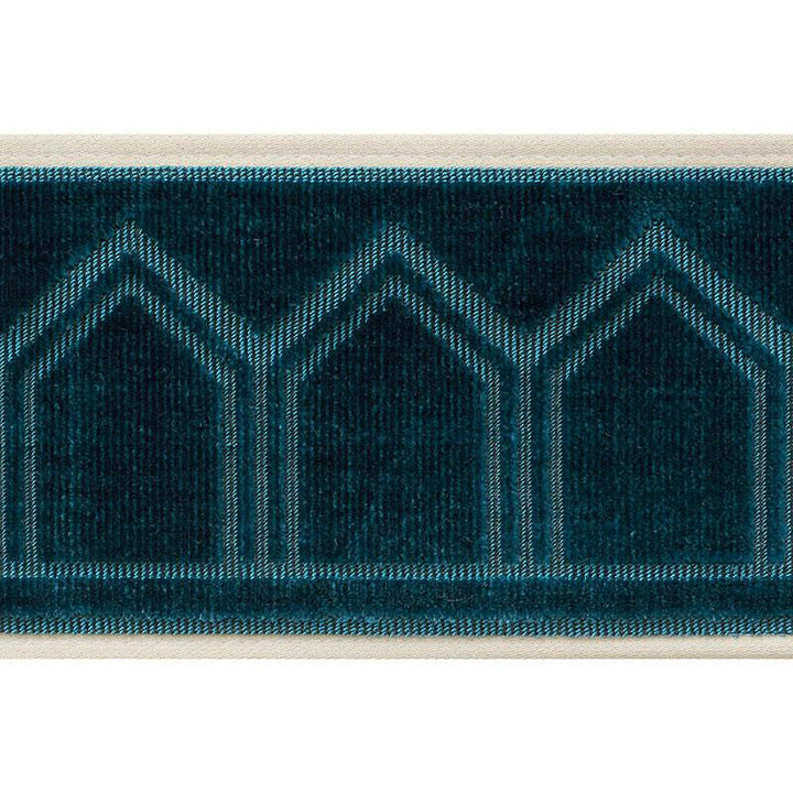 Vizier Velvet Tape Peacock 75730 by Schumacher Designer Trim Ottoman Chic 2.0" - Swanky Fabrics -