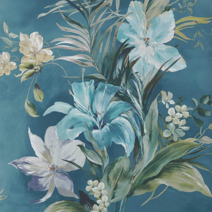 Lilliana (Wp) # 04 Peacock by 1838 Wallcoverings Designer Wallpaper Pavilion HALF DROP PASTE THE WALL UNITED KINGDOM 31" 20.5"X11YD - Swanky Fabrics -
