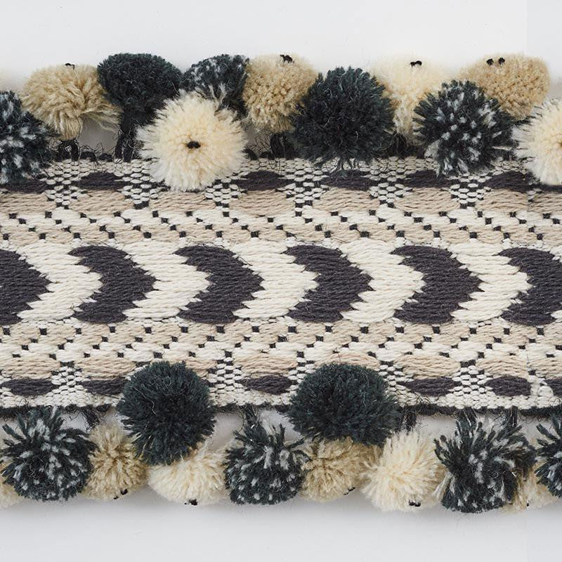 Maracana Pom Tape Black 75652 by Schumacher Designer Trim Primitive Beauty 2.5" - Swanky Fabrics -