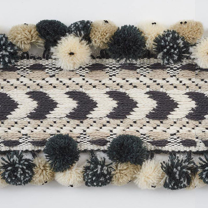 Maracana Pom Tape Black 75652 by Schumacher Designer Trim Primitive Beauty 2.5" - Swanky Fabrics -