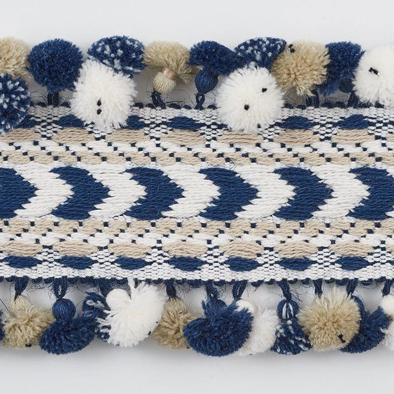 Maracana Pom Tape Navy 75653 by Schumacher Designer Trim Primitive Beauty 2.5" - Swanky Fabrics -