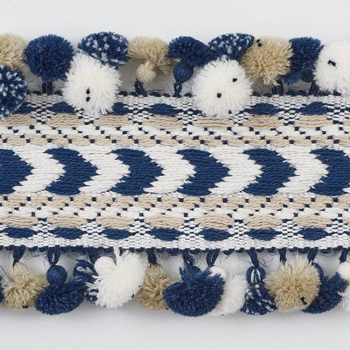Maracana Pom Tape Navy 75653 by Schumacher Designer Trim Primitive Beauty 2.5" - Swanky Fabrics -