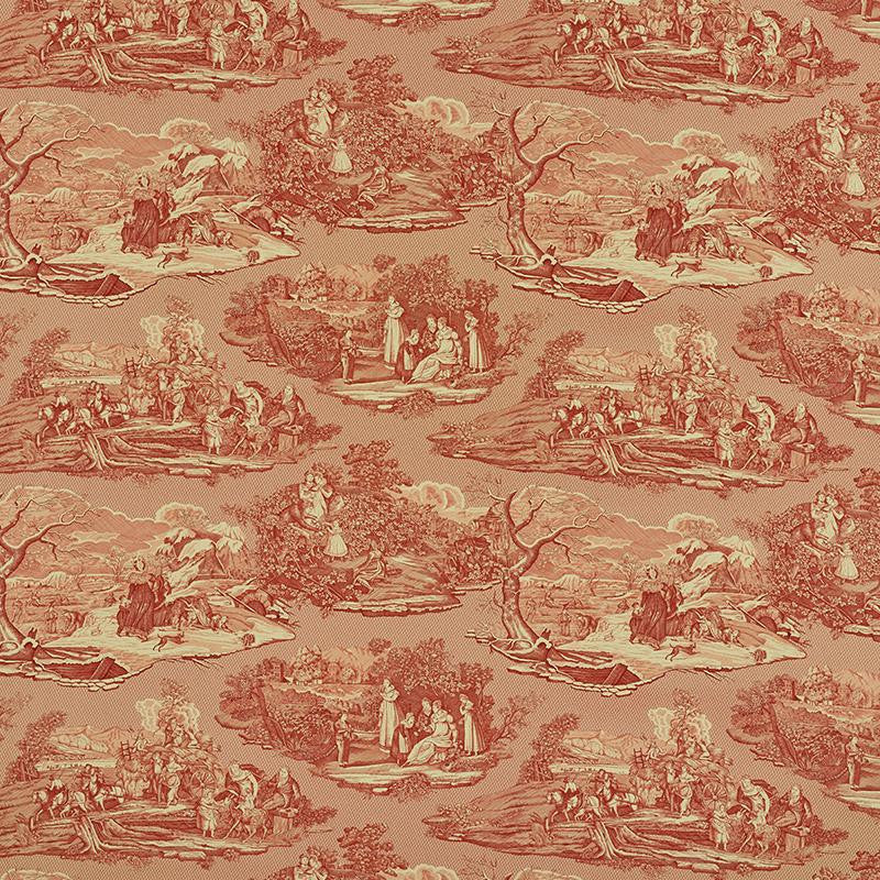 Four Seasons Toile Document Red 1207013 by Schumacher Designer Fabric Schumacher Classics 29.0" - Swanky Fabrics -