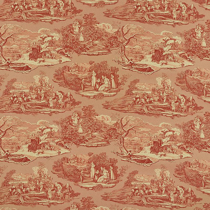 Four Seasons Toile Document Red 1207013 by Schumacher Designer Fabric Schumacher Classics 29.0" - Swanky Fabrics -