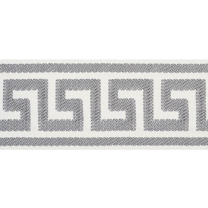 Etienne Silk Greek Key Wide Grey 74708 by Schumacher Designer Trim Perfect Basics: Trims - Swanky Fabrics -