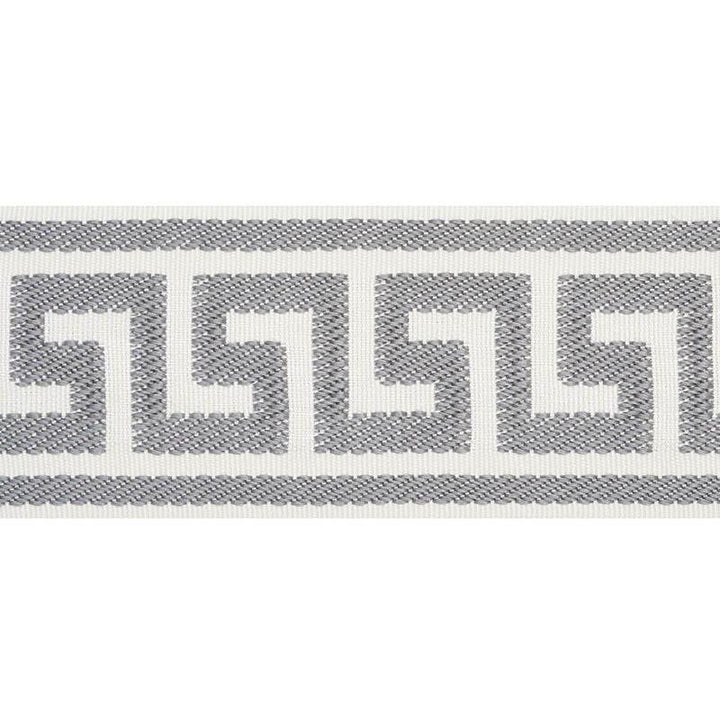 Etienne Silk Greek Key Wide Grey 74708 by Schumacher Designer Trim Perfect Basics: Trims - Swanky Fabrics -