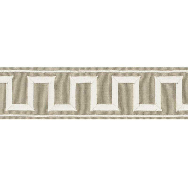 Greek Key Embroidered Tape Taupe 70796 by Schumacher Designer Trim Miles Redd 1.8" - Swanky Fabrics -