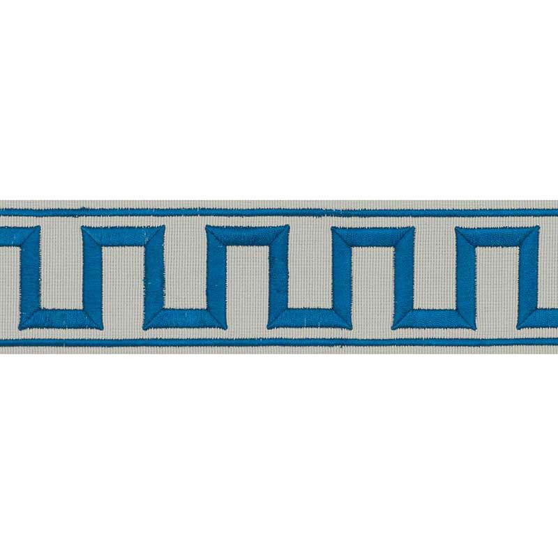 Greek Key Embroidered Tape Peacock & Mineral 70799 by Schumacher Designer Trim Miles Redd 1.8" - Swanky Fabrics -