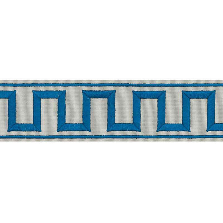 Greek Key Embroidered Tape Peacock & Mineral 70799 by Schumacher Designer Trim Miles Redd 1.8" - Swanky Fabrics -
