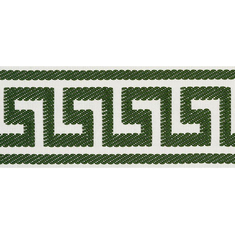 Etienne Silk Greek Key Wide Emerald 74707 by Schumacher Designer Trim Perfect Basics: Trims - Swanky Fabrics -