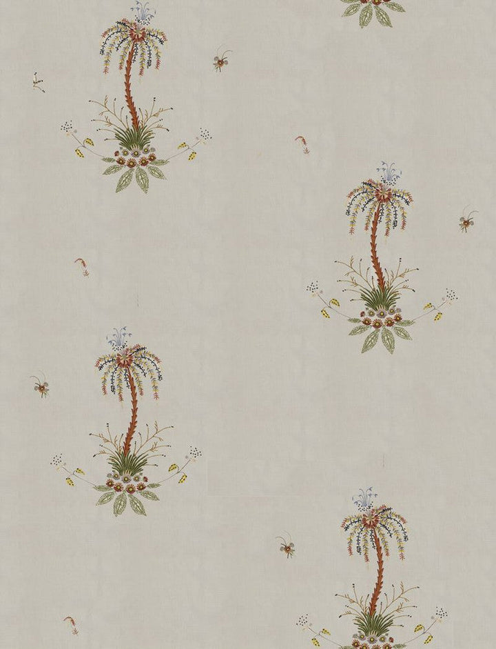 Royal Poncianna Embroidery Multi On Creme 22140 by Schumacher Designer Fabric - 100% Cotton Wyzenbeek 1,000 Horizontal: 35 and Vertical: 45.75 54 - Swanky Fabrics -