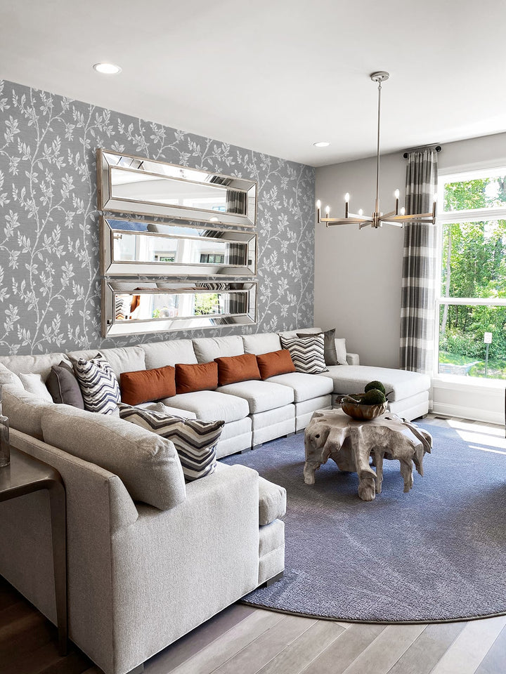 Leaf Trail Metallic Silver & Glass Beads 2231108 by Etten Gallerie Designer Wallpaper